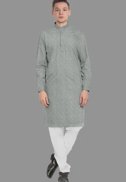 Embroidered Georgette Kurta in Grey