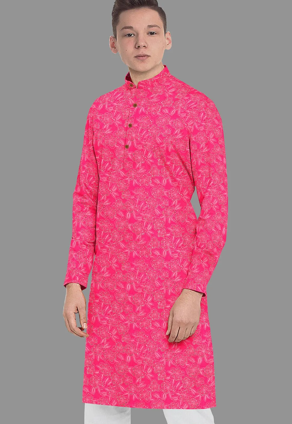 Embroidered Georgette Kurta in Fuchsia