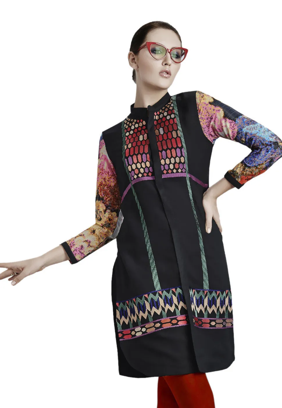 Embroidered Georgette Kurti in Black