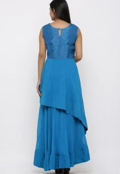 Embroidered Georgette Layered Kurta in Blue