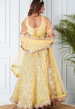 Embroidered Georgette Lehenga in Light Yellow