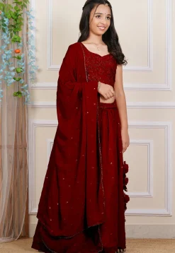 Embroidered Georgette Lehenga in Maroon