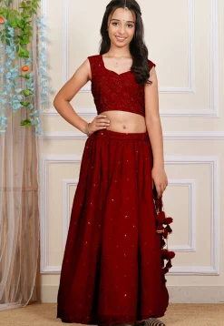 Embroidered Georgette Lehenga in Maroon