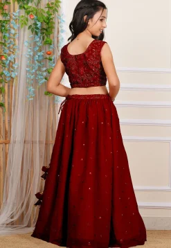 Embroidered Georgette Lehenga in Maroon