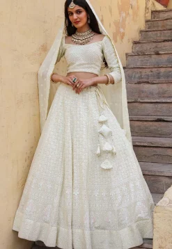 Embroidered Georgette Lehenga in Pastel Yellow