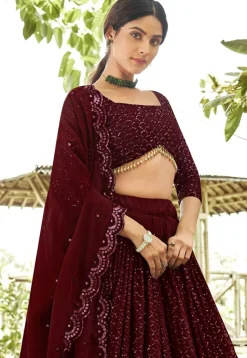 Embroidered Georgette Lehenga in Maroon