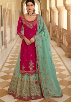Embroidered Georgette Lehenga in Fuchsia