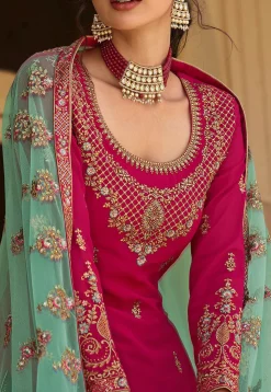 Embroidered Georgette Lehenga in Fuchsia