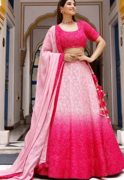 Embroidered Georgette Lehenga in Shaded Pink