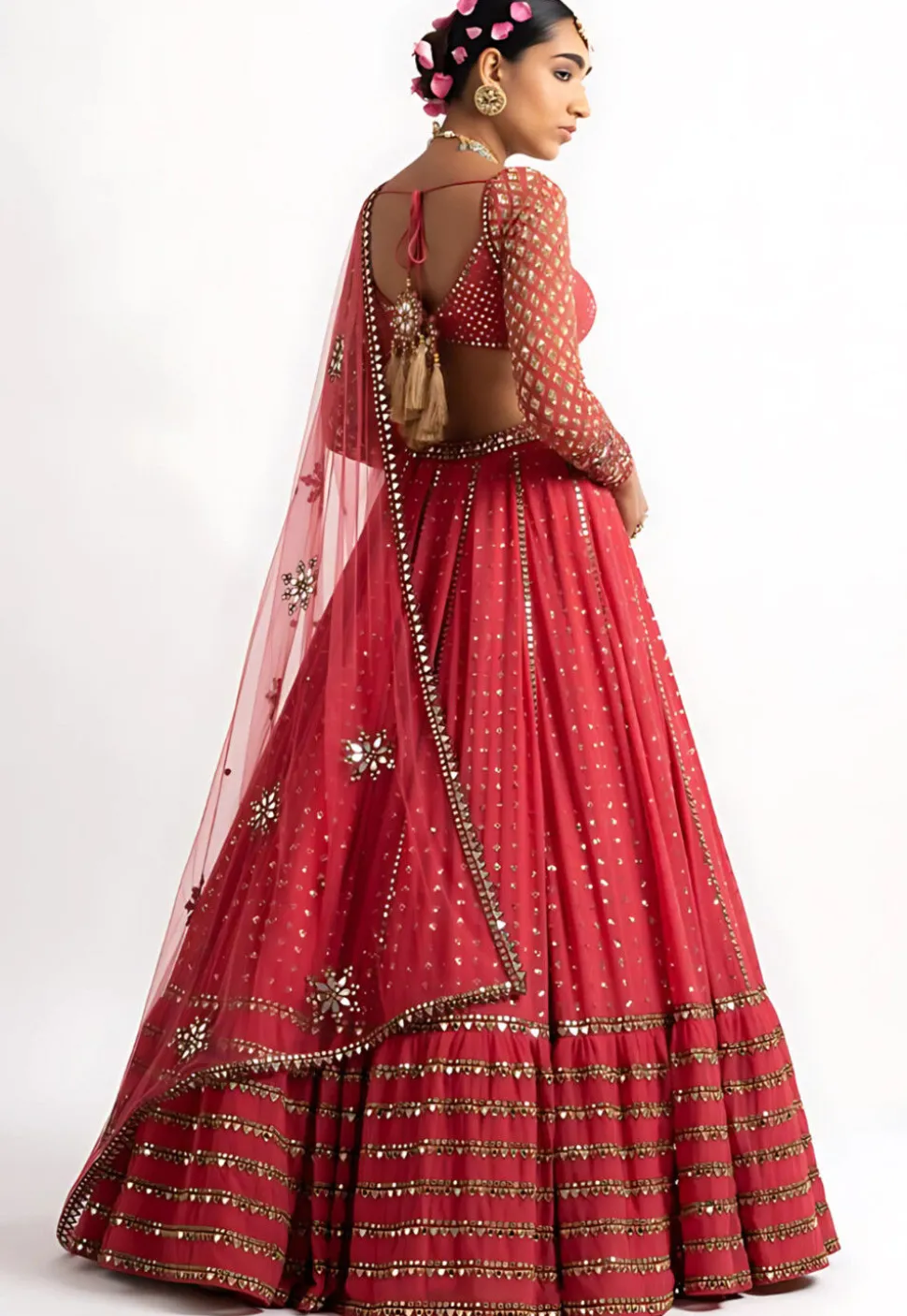 Embroidered Georgette Lehenga in Red