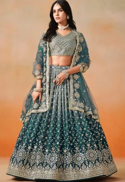 Embroidered Georgette Lehenga in Blue