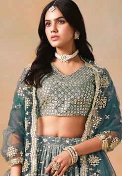 Embroidered Georgette Lehenga in Blue