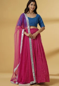 Embroidered Georgette Lehenga in Pink