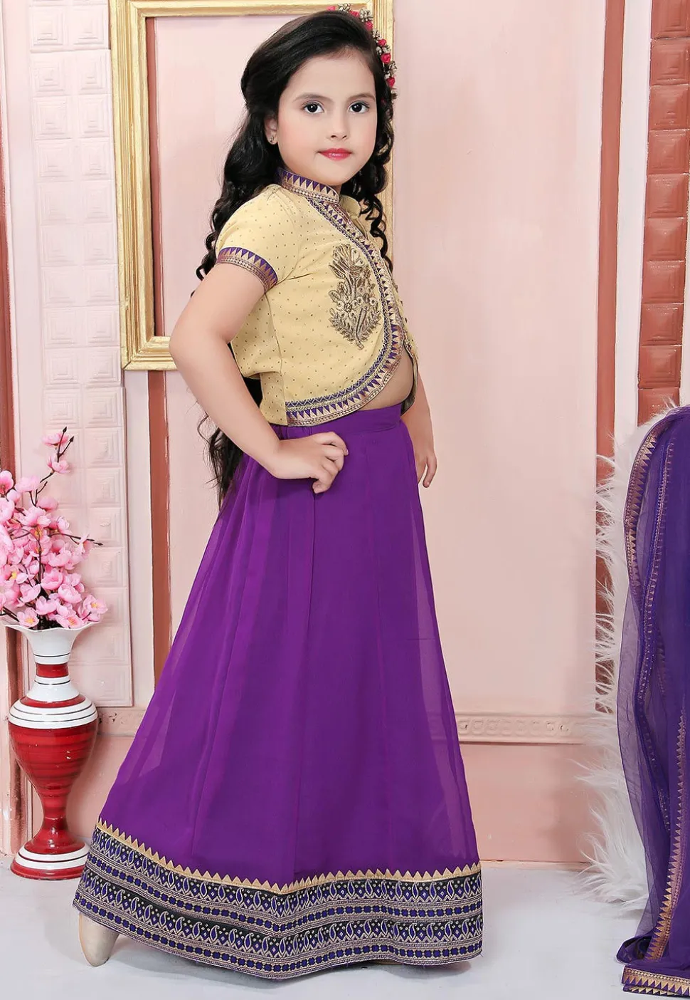 Embroidered Georgette Lehenga in Purple