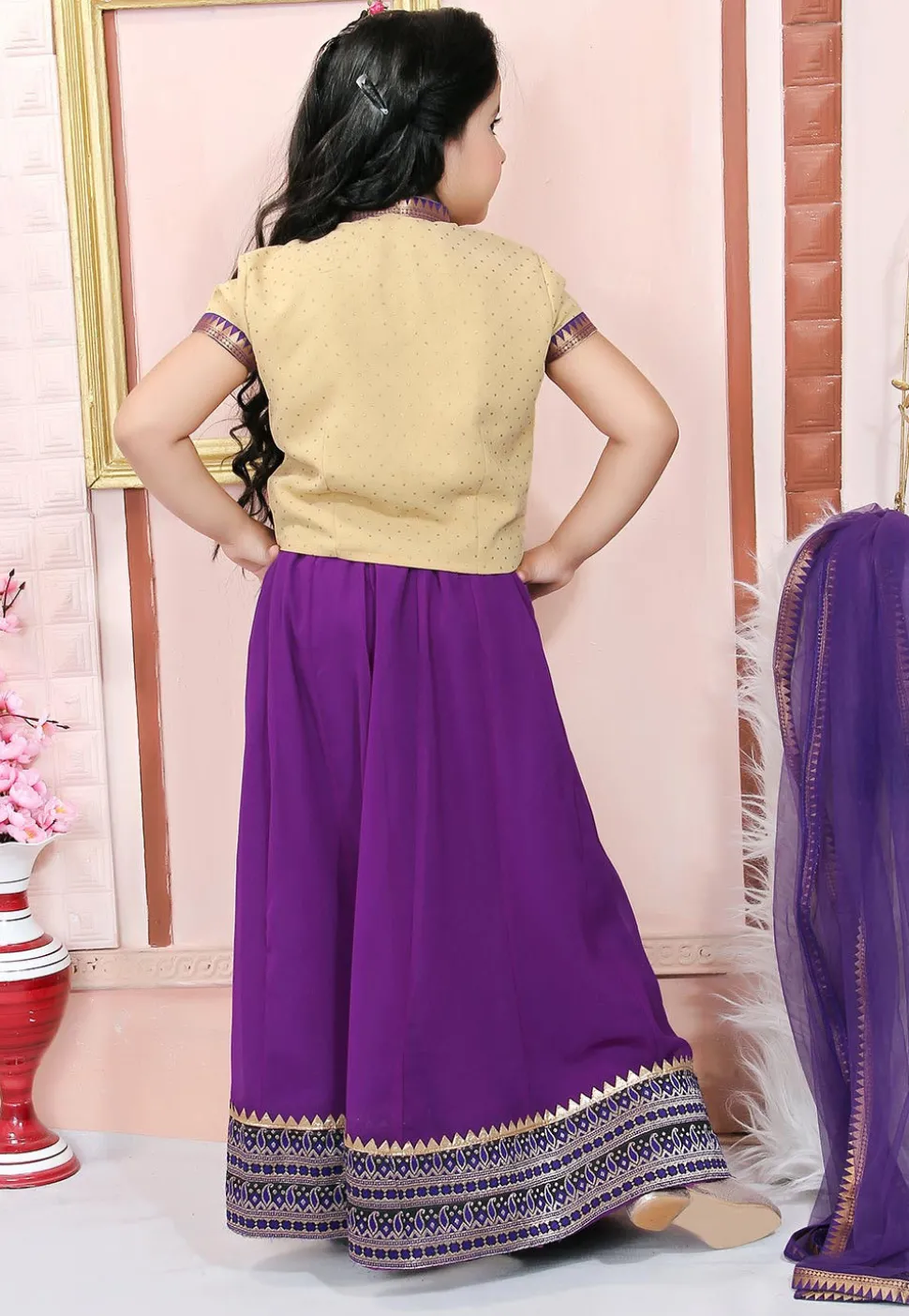 Embroidered Georgette Lehenga in Purple