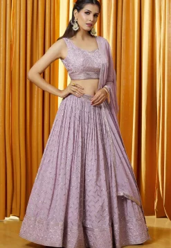 Embroidered Georgette Lehenga in Purple