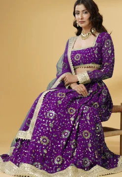 Embroidered Georgette Lehenga in Purple