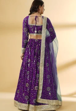 Embroidered Georgette Lehenga in Purple