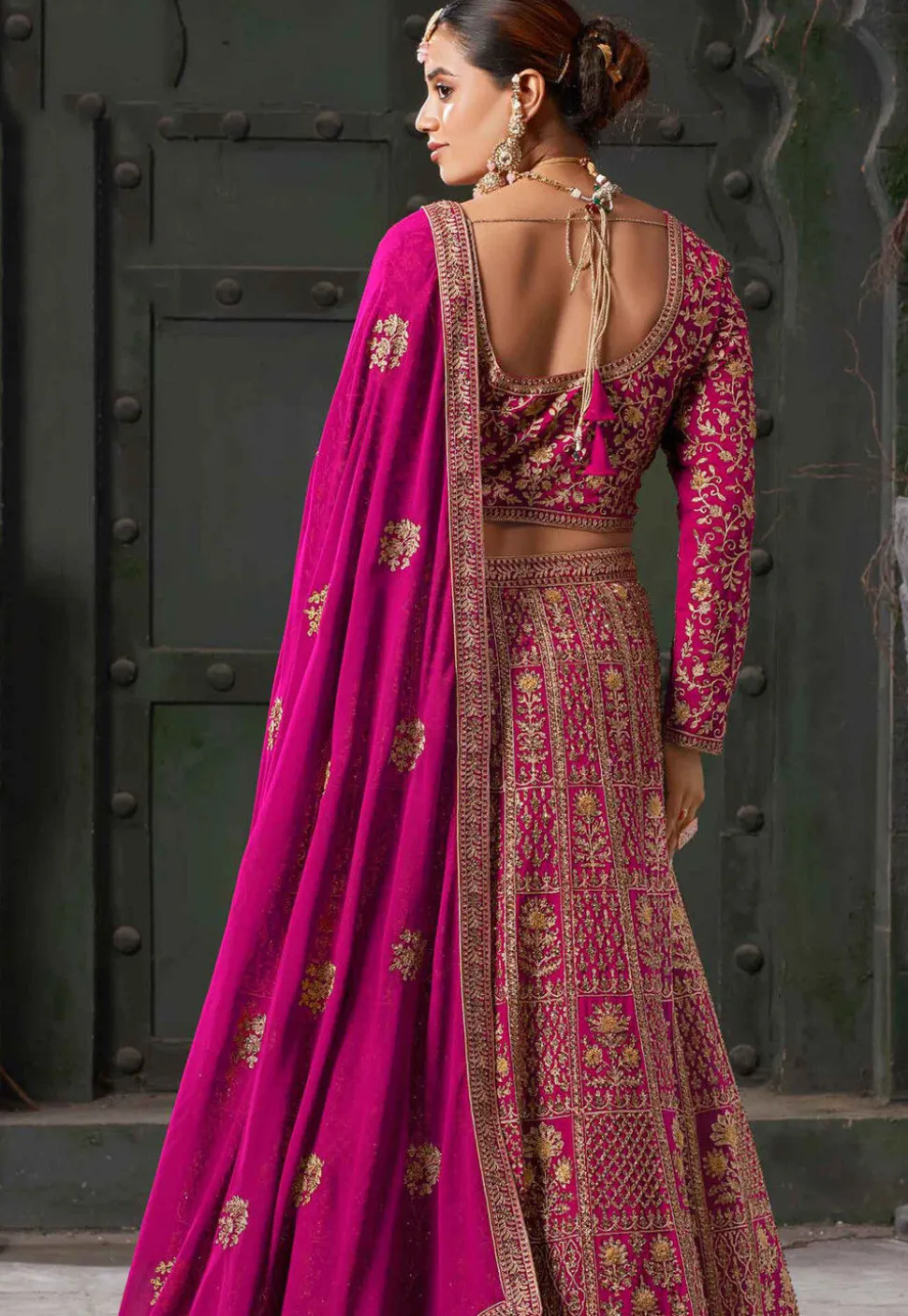 Embroidered Georgette Lehenga in Pink