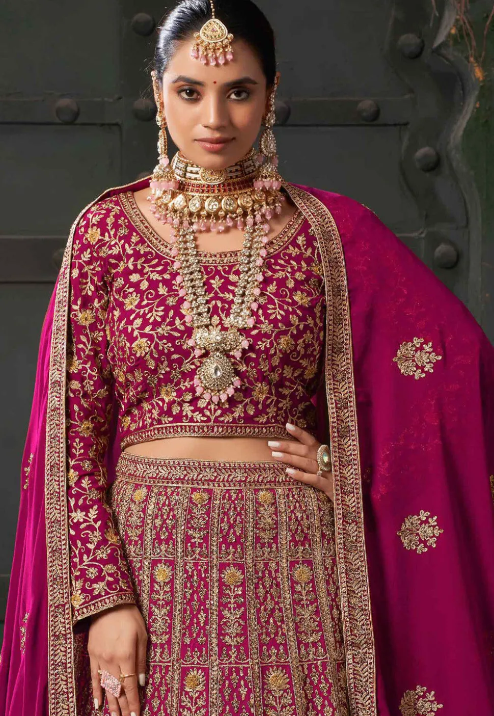 Embroidered Georgette Lehenga in Pink