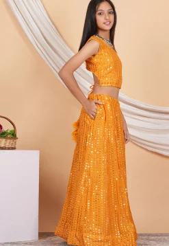 Embroidered Georgette Lehenga in Orange