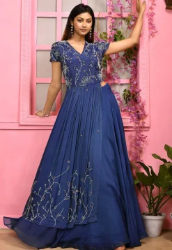 Embroidered Georgette Lehenga in Blue