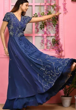 Embroidered Georgette Lehenga in Blue