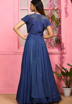 Embroidered Georgette Lehenga in Blue