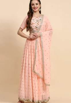 Embroidered Georgette Lehenga in Peach