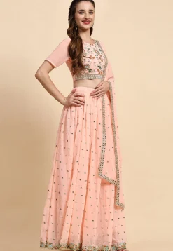 Embroidered Georgette Lehenga in Peach