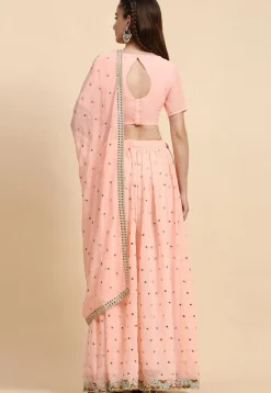 Embroidered Georgette Lehenga in Peach