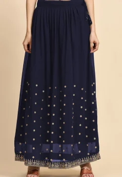 Embroidered Georgette Lehenga in Navy Blue