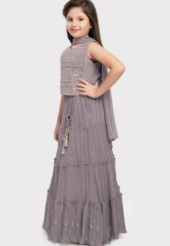 Embroidered Georgette Lehenga in Grey