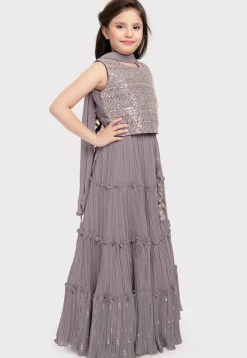 Embroidered Georgette Lehenga in Grey