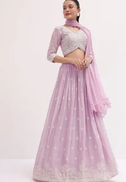 Embroidered Georgette Lehenga in Light Purple