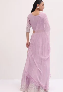 Embroidered Georgette Lehenga in Light Purple