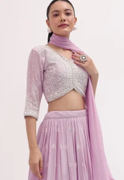 Embroidered Georgette Lehenga in Light Purple
