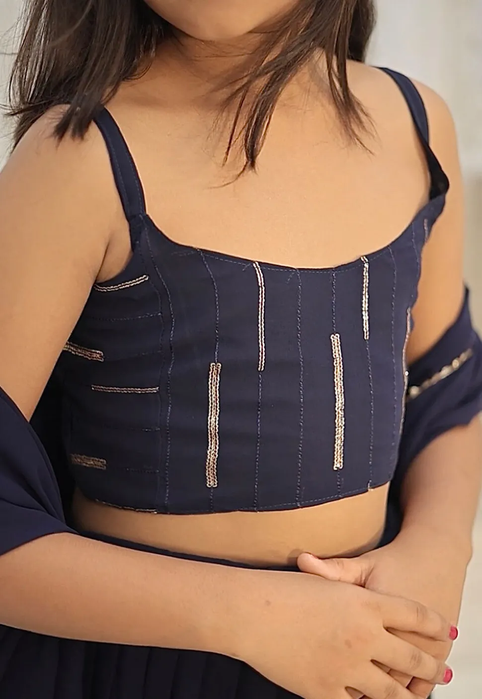 Embroidered Georgette Lehenga in Navy Blue