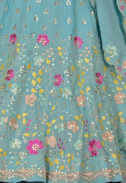 Embroidered Georgette Lehenga in Light Blue