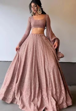 Embroidered Georgette Lehenga in Dusty Purple