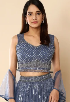 Embroidered Georgette Lehenga in Blue