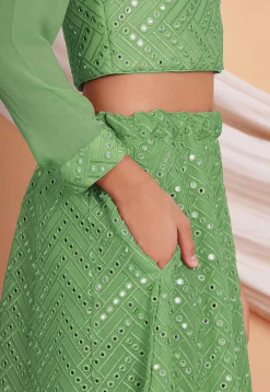 Embroidered Georgette Lehenga in Light Green