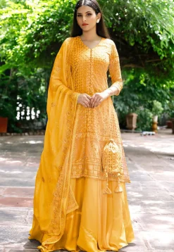Embroidered Georgette Lehenga in Light Mustard