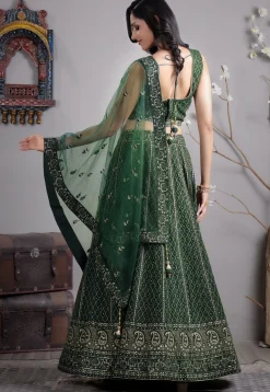 Embroidered Georgette Lehenga in Green