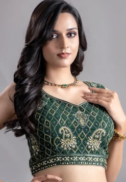 Embroidered Georgette Lehenga in Green