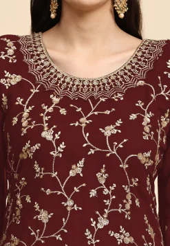 Embroidered Georgette Lehenga in Maroon