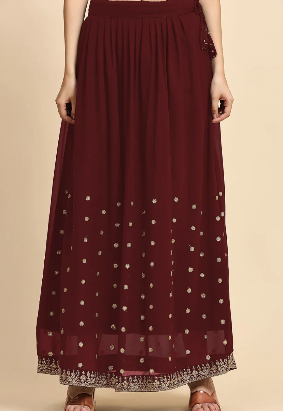 Embroidered Georgette Lehenga in Maroon