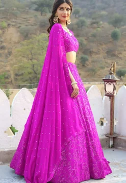 Embroidered Georgette Lehenga in Light Purple