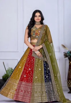 Embroidered Georgette Lehenga in Multicolor