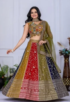 Embroidered Georgette Lehenga in Multicolor
